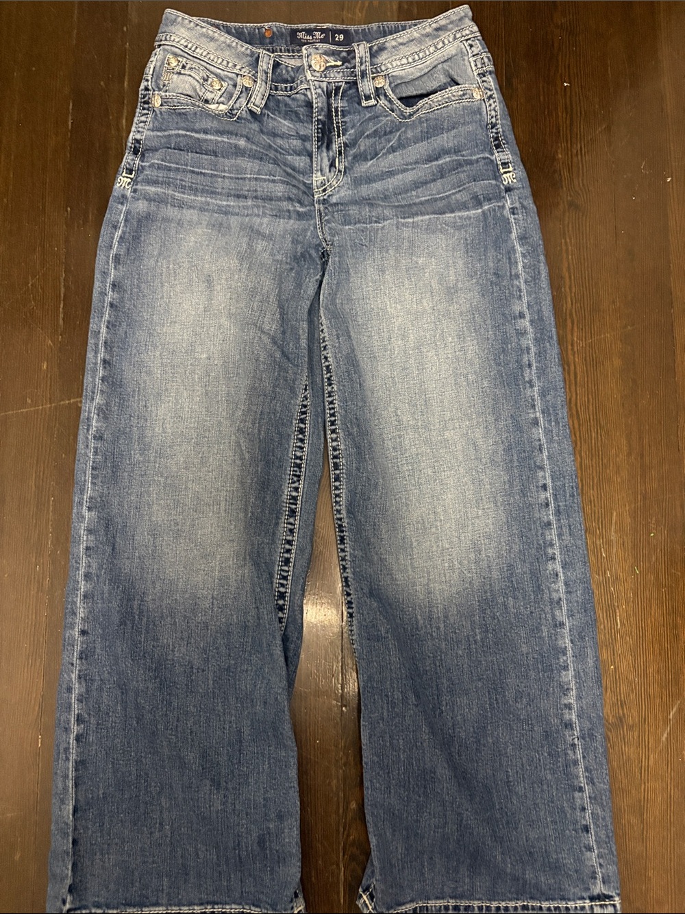 Miss Me Washed Blue Flare Wide-Leg Jeans